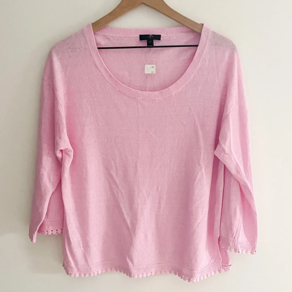 NWT J. Crew Linen Pompom Picador Pink Sweater